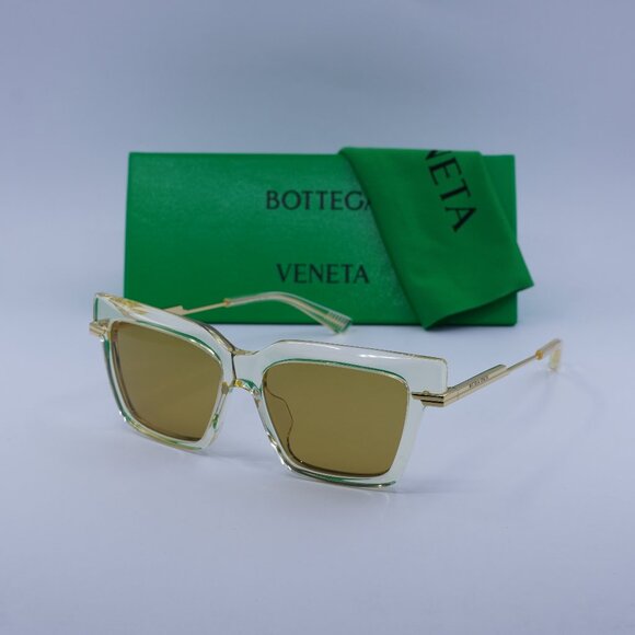 Bottega Veneta BV1242S 004 Square Sunglasses - Transparent Yellow Gold\Yellow - Picture 1 of 9